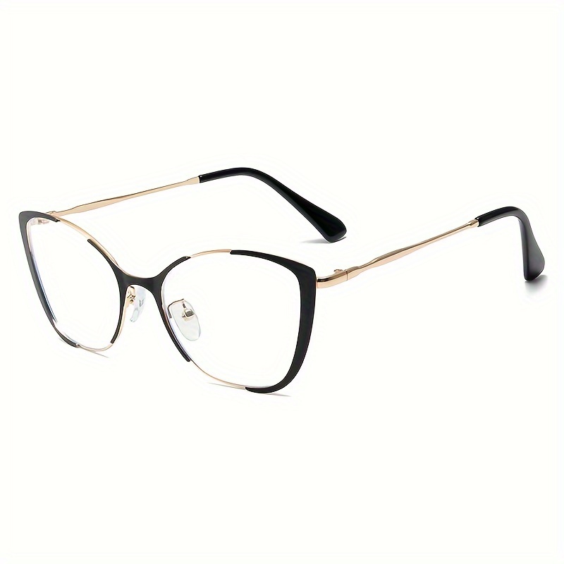 TEMU Blue Light Blocking Glasses Cat Eye Color Block Metal Frame Clear Lens Computer Glasses Spectacles For Women