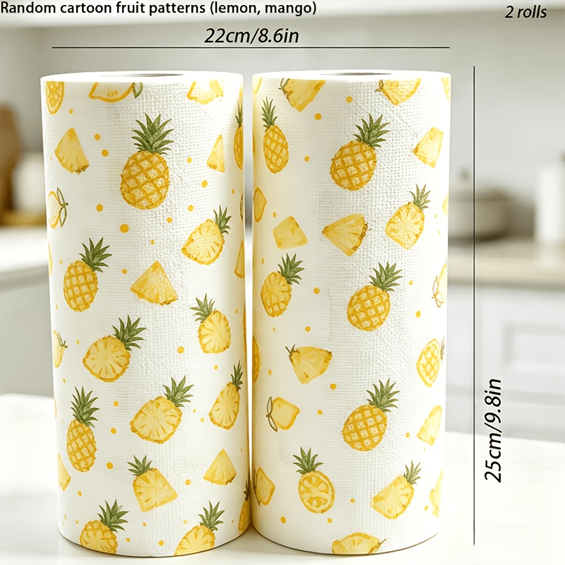 TEMU 2-roll Pack (800 Uses Per Roll) Lemon/floral Pattern Towel- Towels (wide, Thick, Cloths, 120g/m²) Suitable For Kitchen Cleaning, Dishwashing,