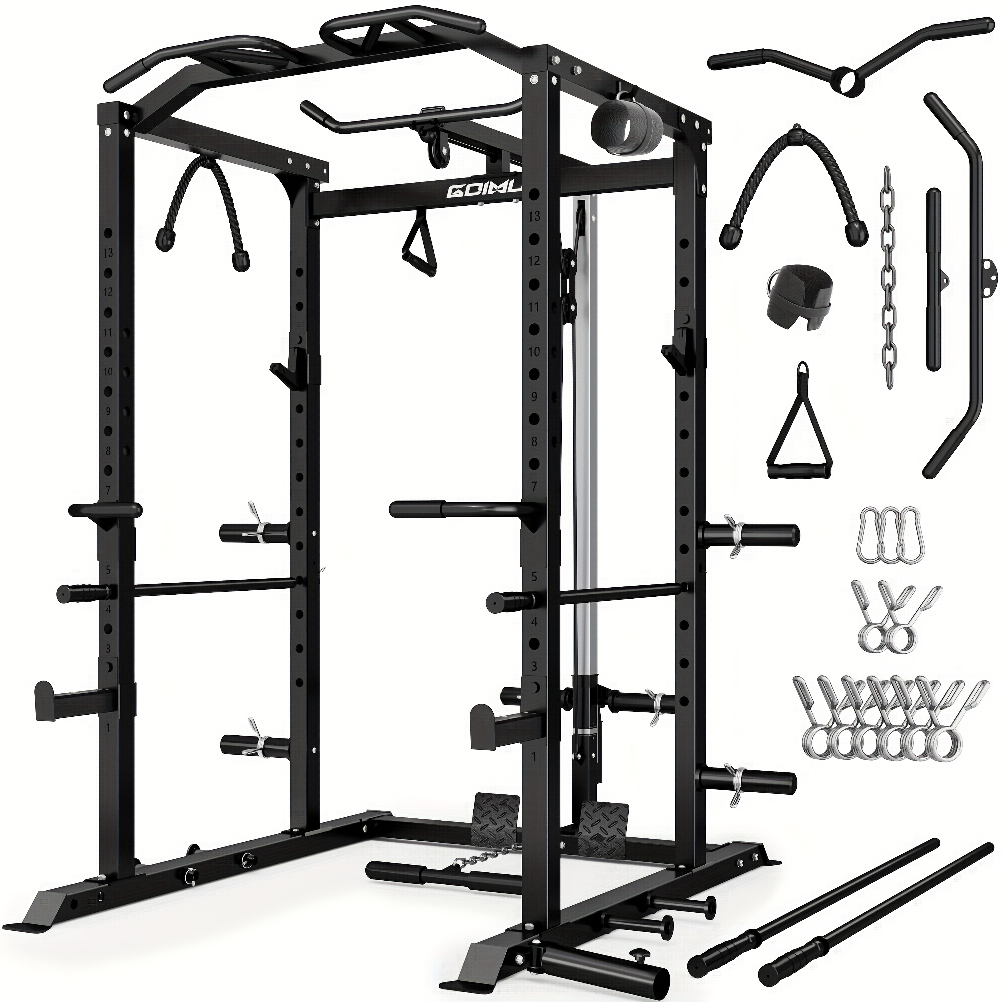 mitonos c1 v4   2000lbs squat rack with lat pulldown multi function weight training machine for home   adjustable squat rack pull up bars dip bars bench press supports cable   red black strength training gear workout customization durable  