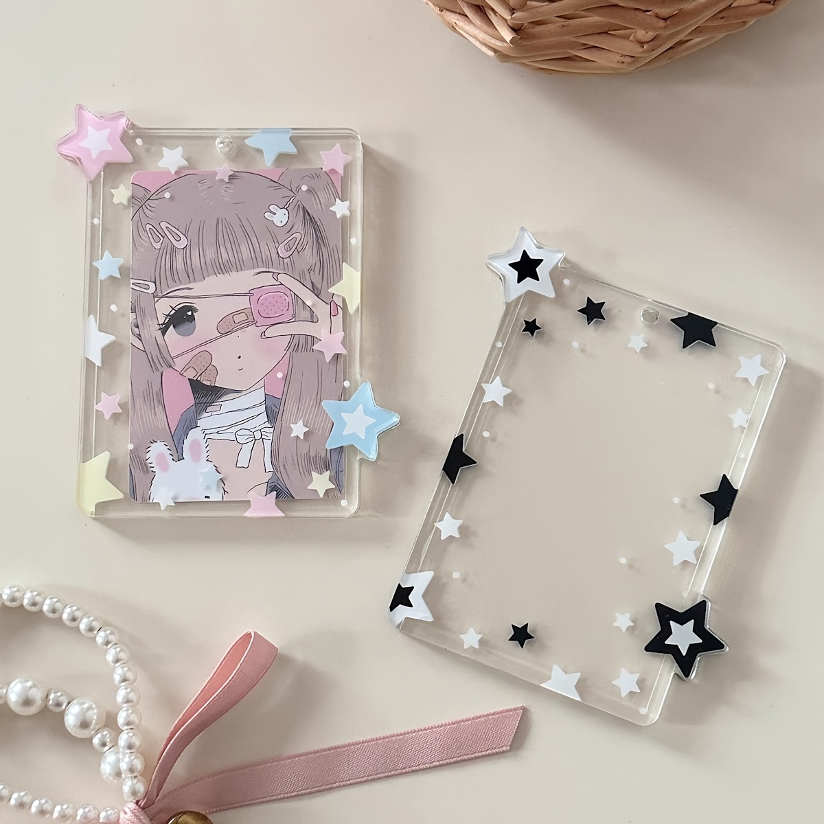 2pcs Kpop Photocard Holder With Keychain, Cartoon Jamaica