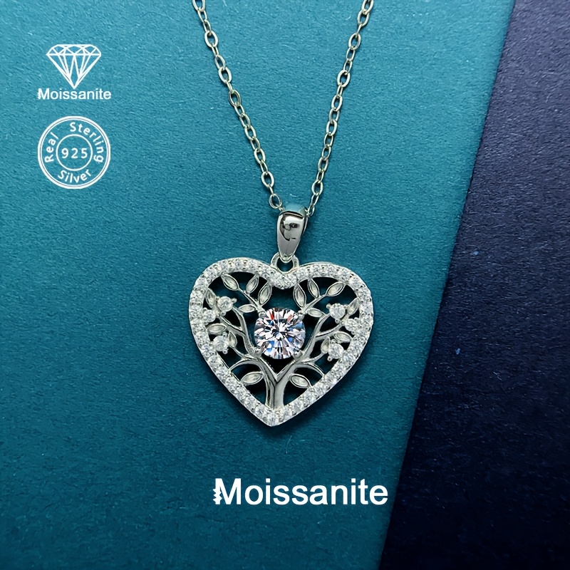 Women's 925 Silver Moissanite Hollow Heart Pendant Necklace