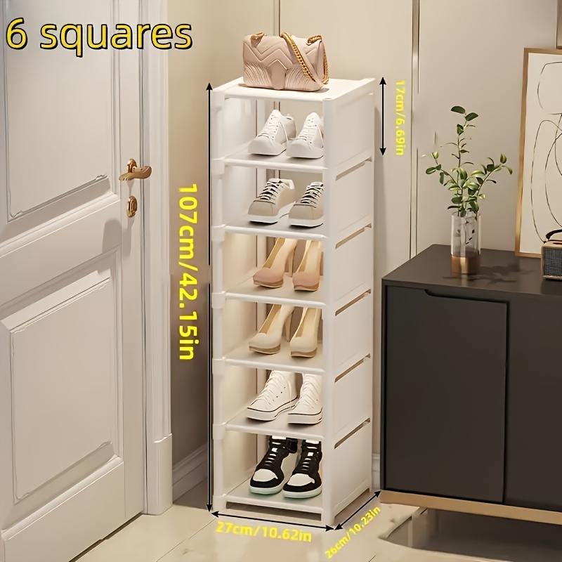 7 tier slim shoe rack organizer metal plastic freestanding dust cover large capacity storage for 4 7 pairs shoes and boots ideal for entryway closet home dorm use details 2