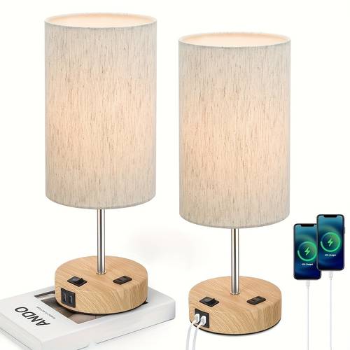switch control table lamps with usb ports ac outlet 3 way dimmable bedside lamps with fabric shades a19 led bulbs included bedroom living room reading 1