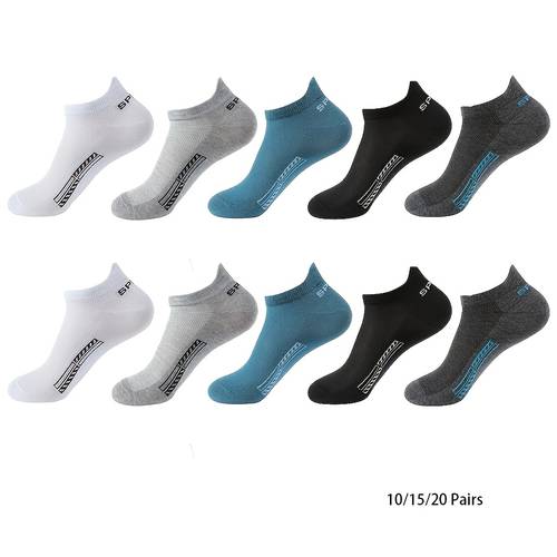 10 15 20 pair unisex no show socks combed cotton sweat absorbent breathable mesh casual sports socks
