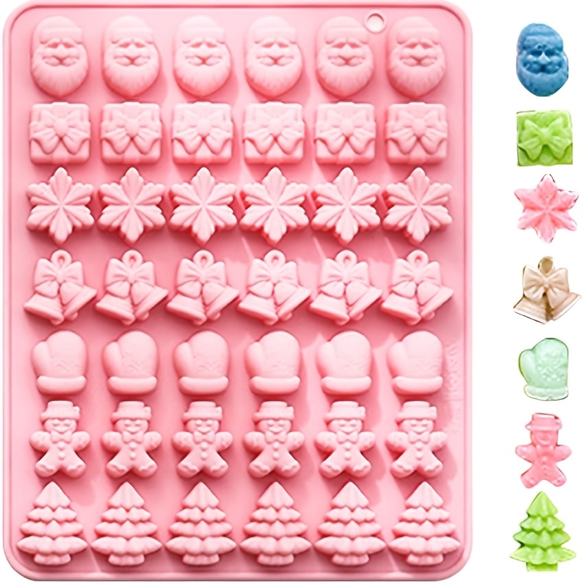TEMU Moldes de silicona navideños para chocolate, campanas de árbol de Navidad, , hombre de pan de jengibre, moldes de dulces de Papá Noel, moldes