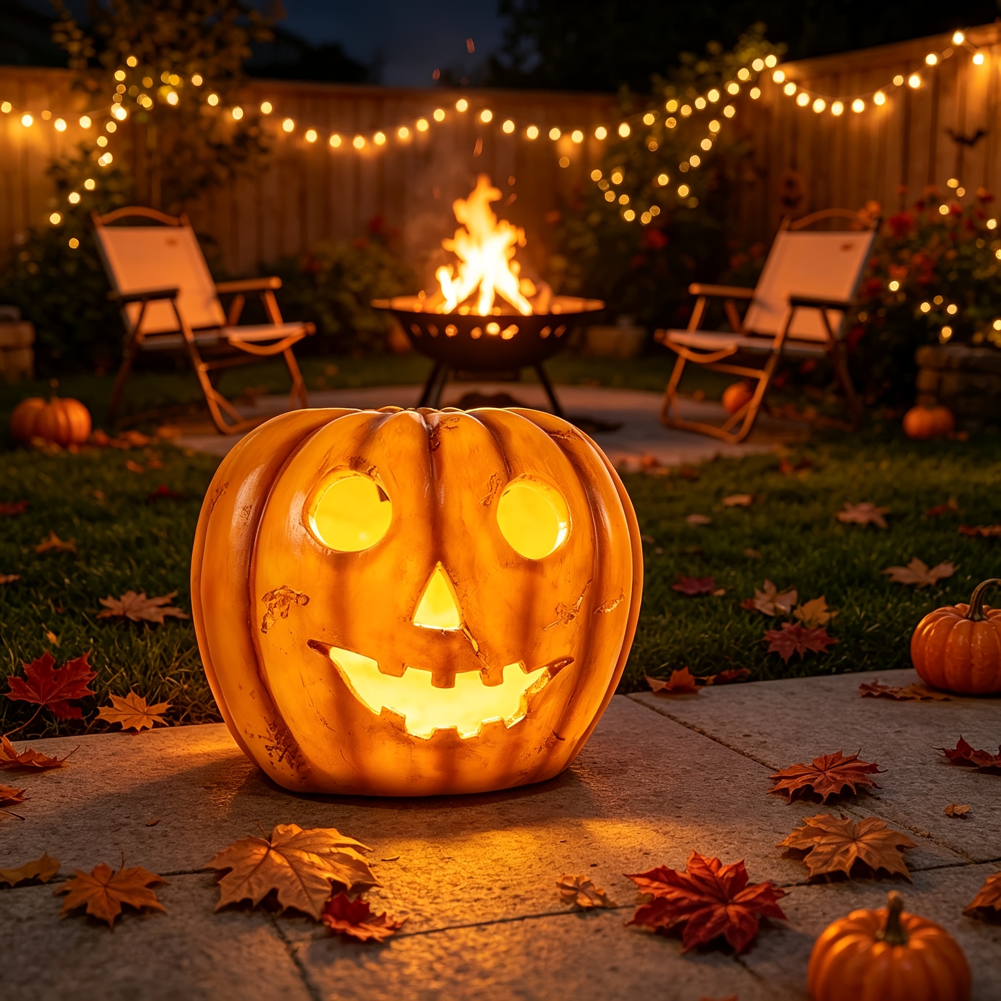 TEMU Solar-powered Led Halloween Pumpkin Lantern, Hand-painted Resin -the--o'-lantern, Automatic , Decorative Statue Light, Yard Lawn Porch Entrance
