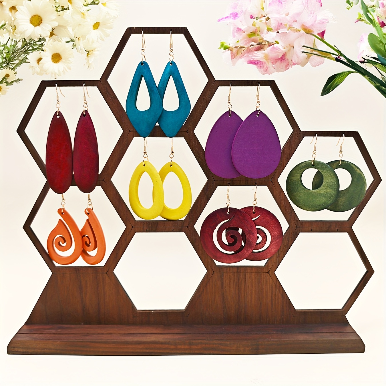 7 Pairs/set, Vibrant Wooden Earrings - A Collection With A Rustic And Diverse Designs