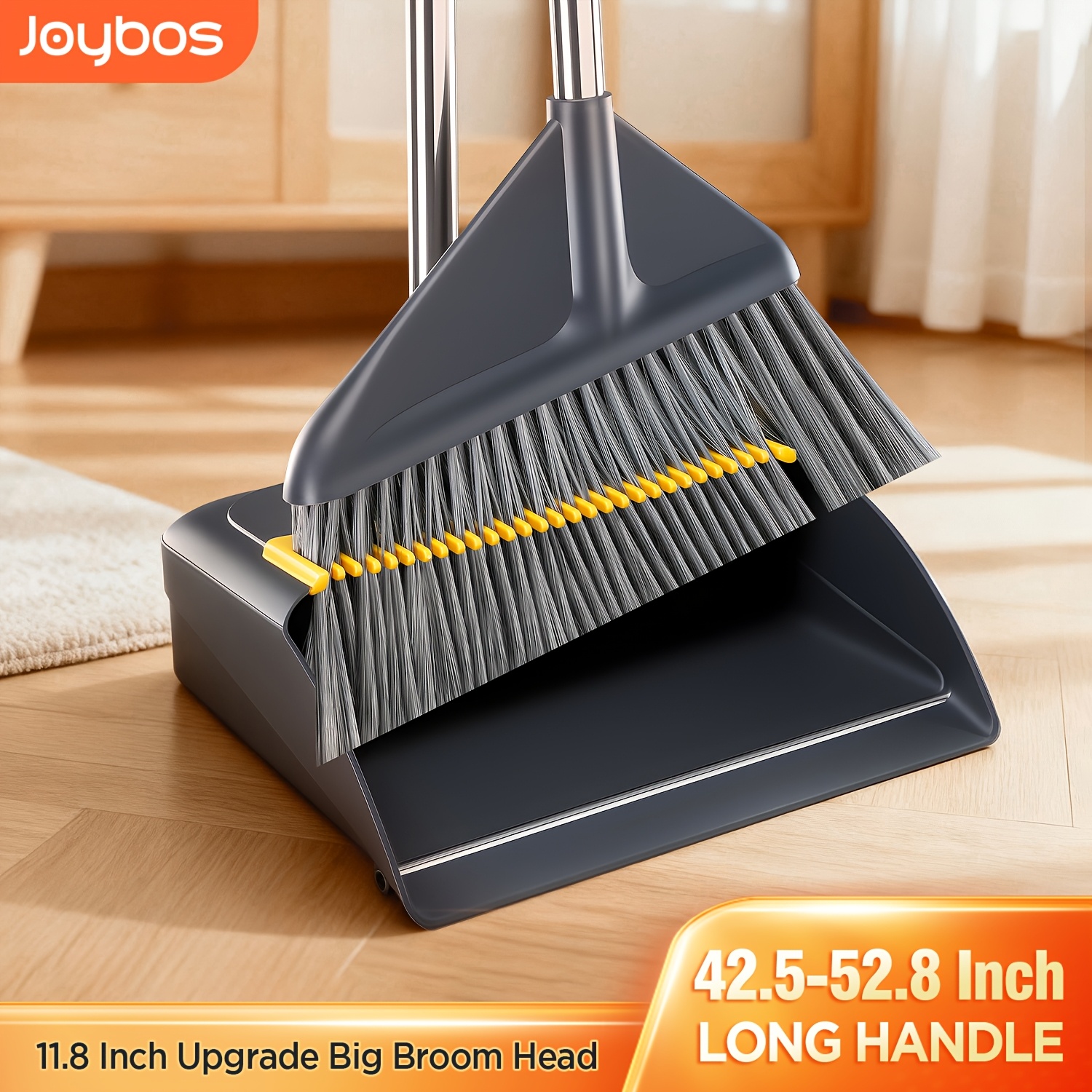 TEMU Commercial-grade Heavy-duty Broom And Dustpan Set With Adjustable Long Handle (52.8in) & Auto-cleaning Teeth - Broom Suitable For /hard Floors,