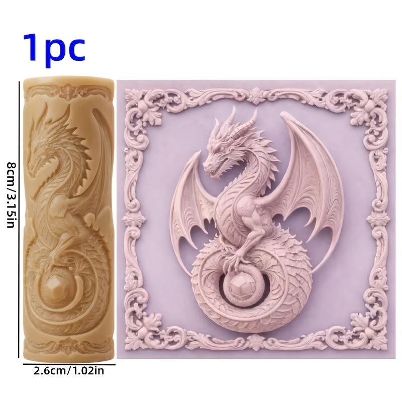 TEMU 1 rouleau de texture en polymère gaufrée motif dragon pour enfants - Outil de gaufrage motif dragon pour enfants, idéal pour la Saint-Valentin,