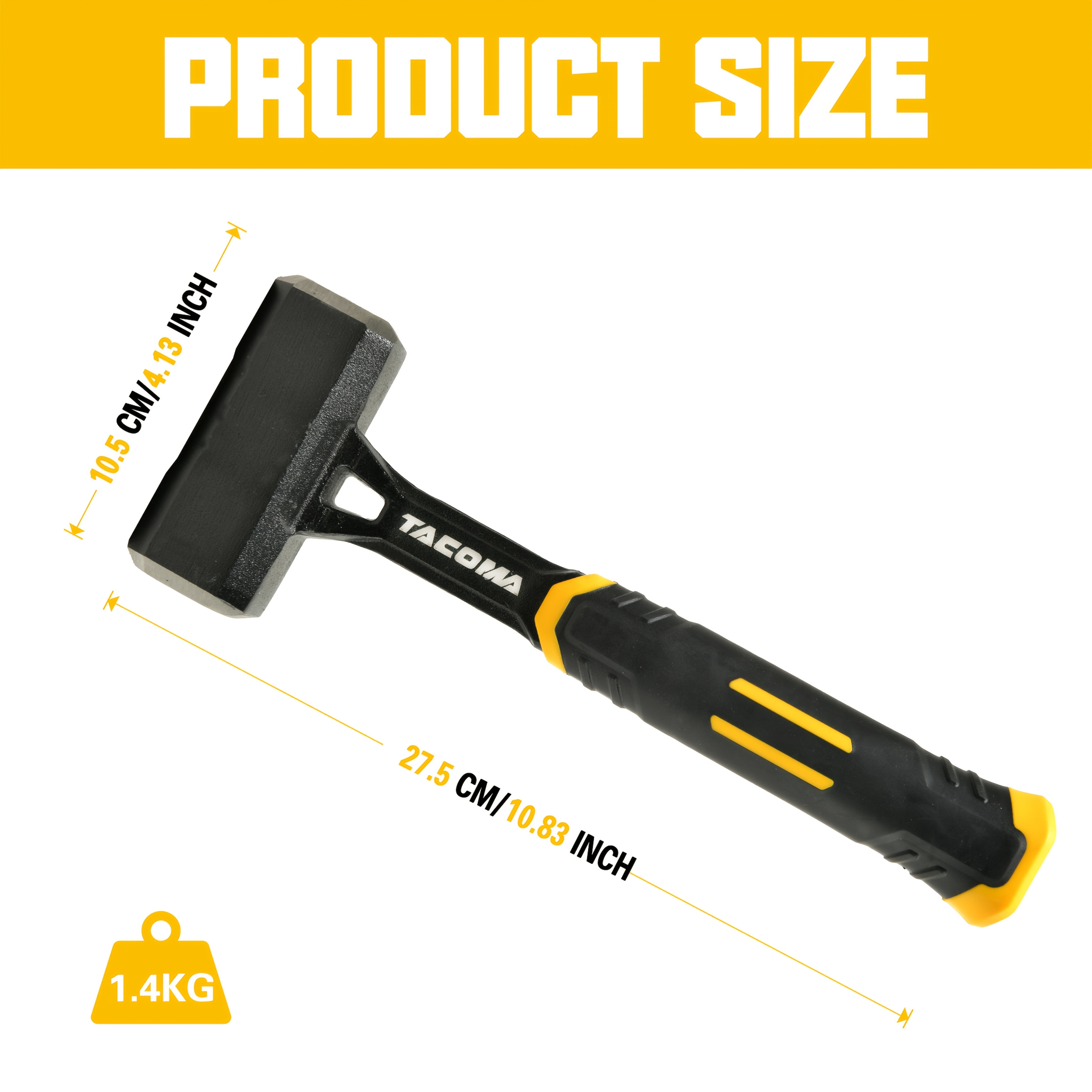 Image of 3lb One-piece , With A Powder-coated End To Prevent Rust And A Shock-absorbing Nylon Handle; Suitable For Industrial, And Construction Work, And Used In Conjunction With A 's Chisel