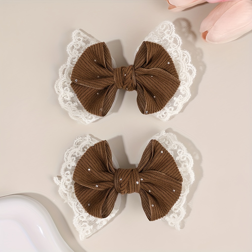 Image of 2pcs Corduroy Bow Hair Clips For Lace Bow Hairpins Elegant Hair Additions For Fall Wear