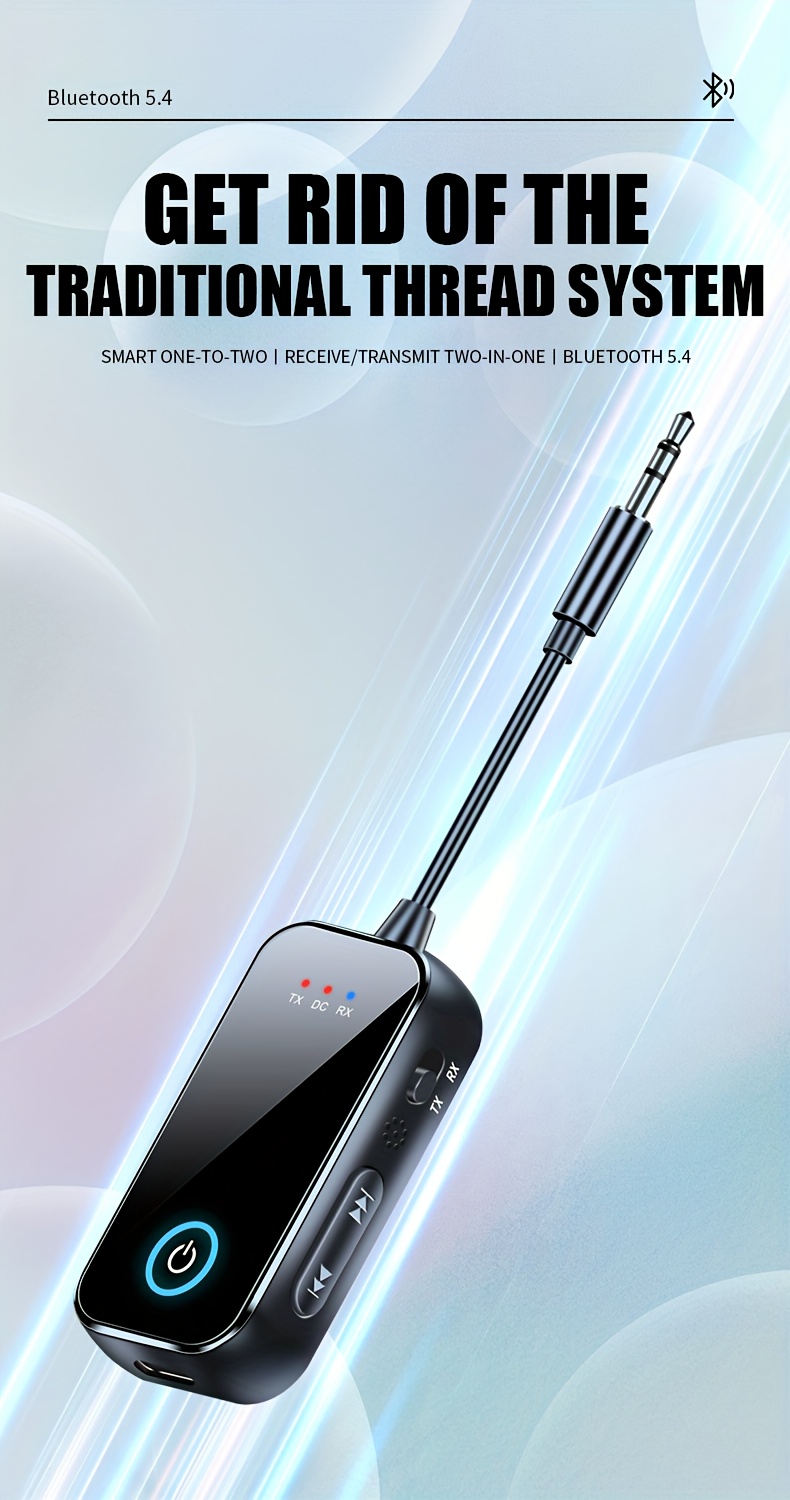 2-в-1 Bluetooth 5.4 Аудио Приемник Предавател, HiFi Стерео Безжичен Адаптер, 3.5mm AUX с Микрофон, Подходящ за Кола, Самолет, Телевизор, Компютър, Говорители