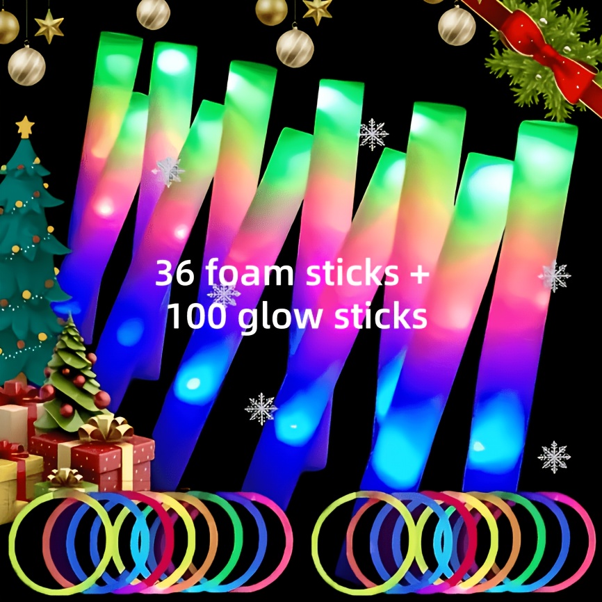 136/156pcs Set -36/56pcs 16-inch Foam Glow Sticks Plus 100 Glow Sticks, LED Flashing With 4 Modes Of Colorful Flashing. Ideal Decorative Supplies For Wedding, Concerts, Parties, Halloween And Christmas, And The Best Set Of Supplies For Party Event