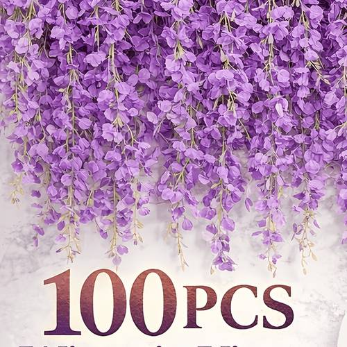 100pcs bulk lifelike purple wisteria artificial flowers 19 7 long faux wisteria vines for wedding arch wall decor party hanging floral arrangement