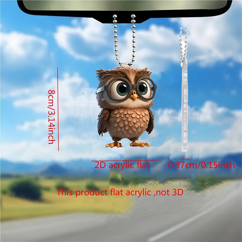 

1pc New Cute Owl 2d Flat Acrylic Car Rearview Mirror Pendant, Fashionable Home Hanging Accessories Pendant. Bag And Keychain Accessories Pendant