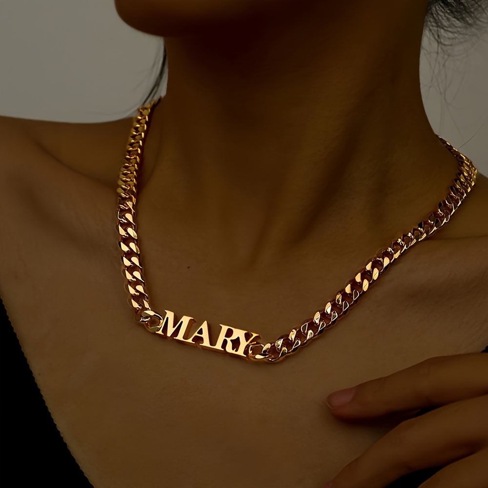 E-shop [Personalisiert] Minimalistisches Namenshalsband mit individuellem Namen, Exquisite 304L Edelstahl Chunky Kubanische Kette, Retro Hip-Hop Style,