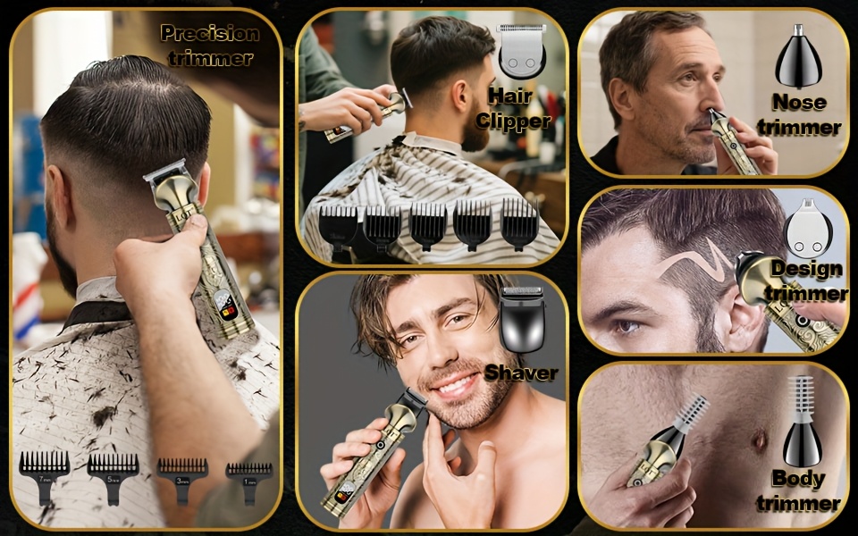 Kit professionnel de coiffure pour hommes LQT - Tondeuse 6 en 1 avec 13 accessoires et sac de rangement - Lames et peignes interchangeables, sans fil 36V - Design élégant or et noir - Pour usage à sec ou humide - Idéal pour salon, barbier ou usage domestique - Cadeau parfait pour Noël, fête des pères ou Saint-Valentin