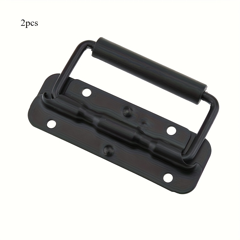 TEMU 2pcs Black Metal Folding Spring Handles With Adjustable Swivel Rings - Heavy-duty Ergonomic Grips For Toolboxes, Cabinets, Luggage & , , Durable