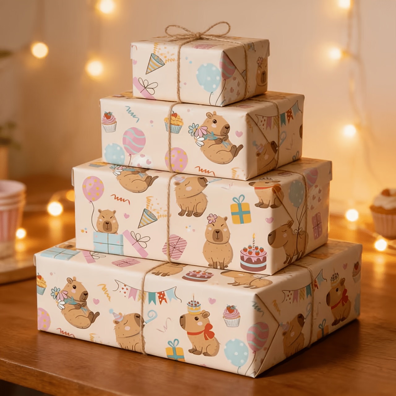 1 Roll 118.11 Inches X 16.93 Inches Cartoon Capybara Birthday Gift Wrapping Paper, High Aesthetic Birthday Gift Wrapping Paper, Party Favors Wrapping Paper