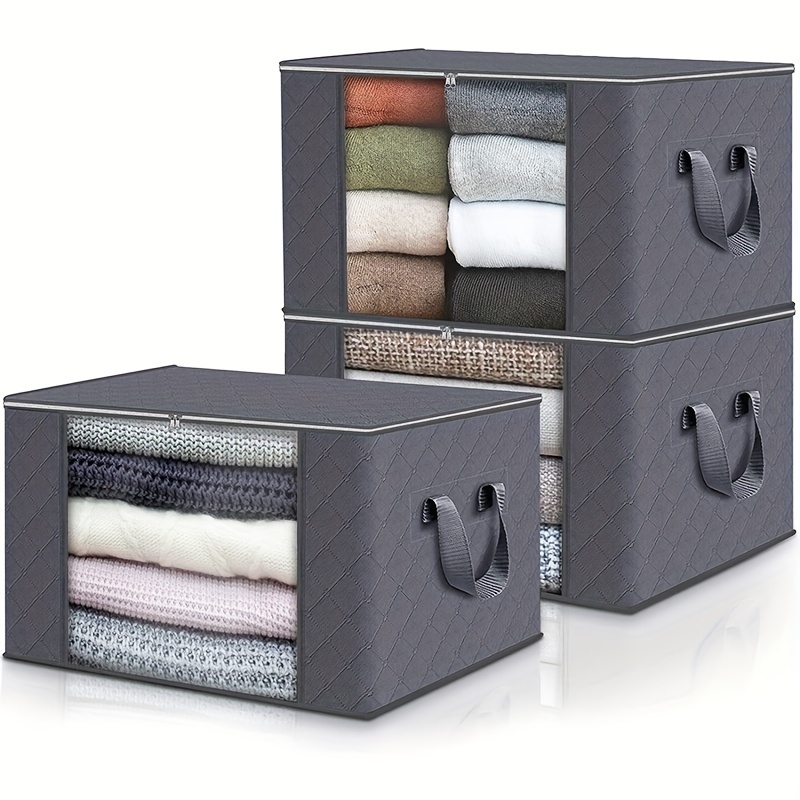

1/3pcs 60/90l Large Storage Box, Clothes Storage Box Foldable Closet Organizer, Storage Container With Reinforced Handle, For Storing Clothes, Blankets, Comfort Items, Sheets, Pillows And Toys (gray)