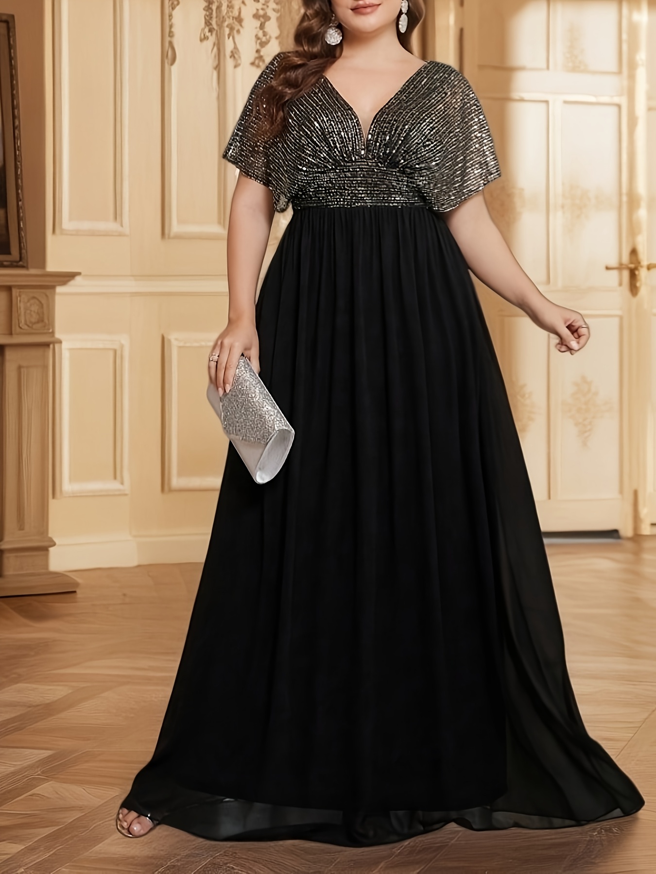 plus size formal gowns with sleeves sold on Temu New Zealand
