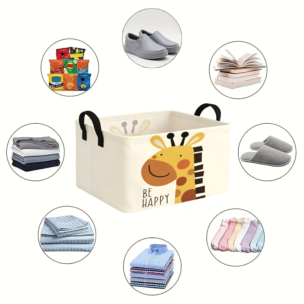 Foldable Canvas Storage Bin with Cartoon Giraffe Print
