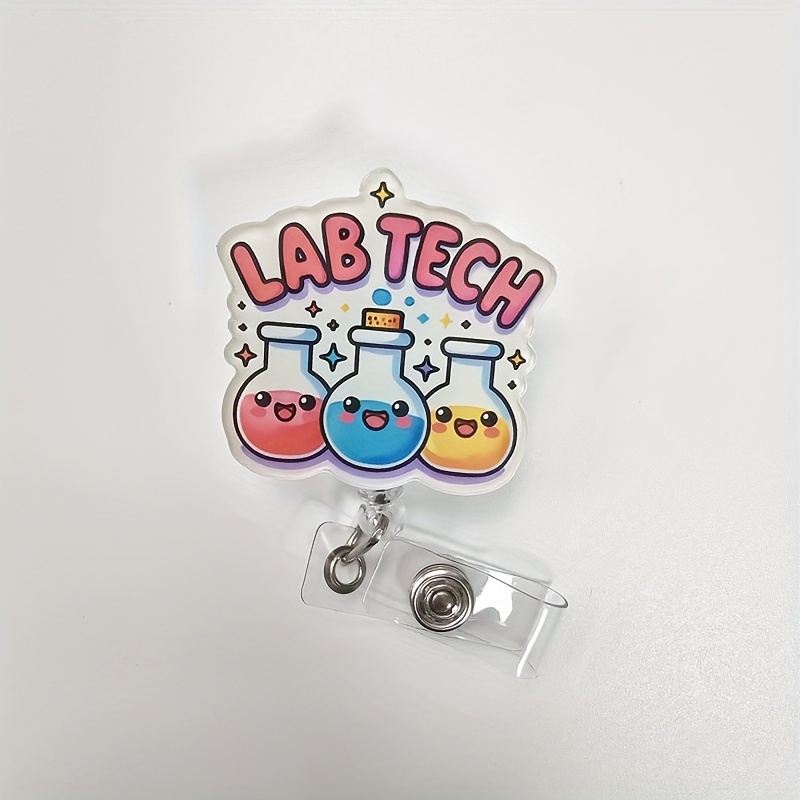 TEMU 1pc Lab Tech Retractable Badge Reel Holder With Alligator Clip - Acrylic Id Card Holder For Nurses, Doctors, Medical Students - Fun Design, Sturdy Construction, 360 Degree Rotation