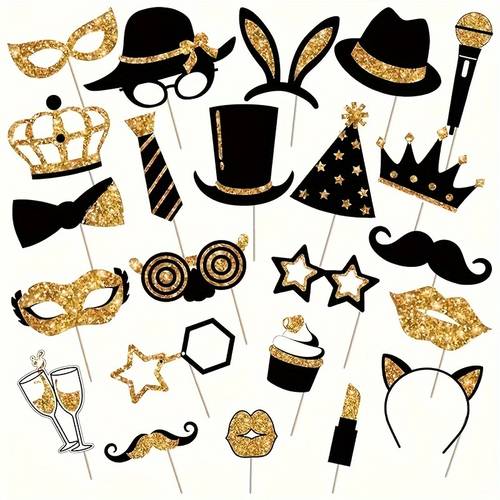 23pcs black and photo booth props set suitable for birthday bridal shower wedding bachelorette party bachelor party beach party prom including hats bow ties crowns mustaches and other paper photo props need