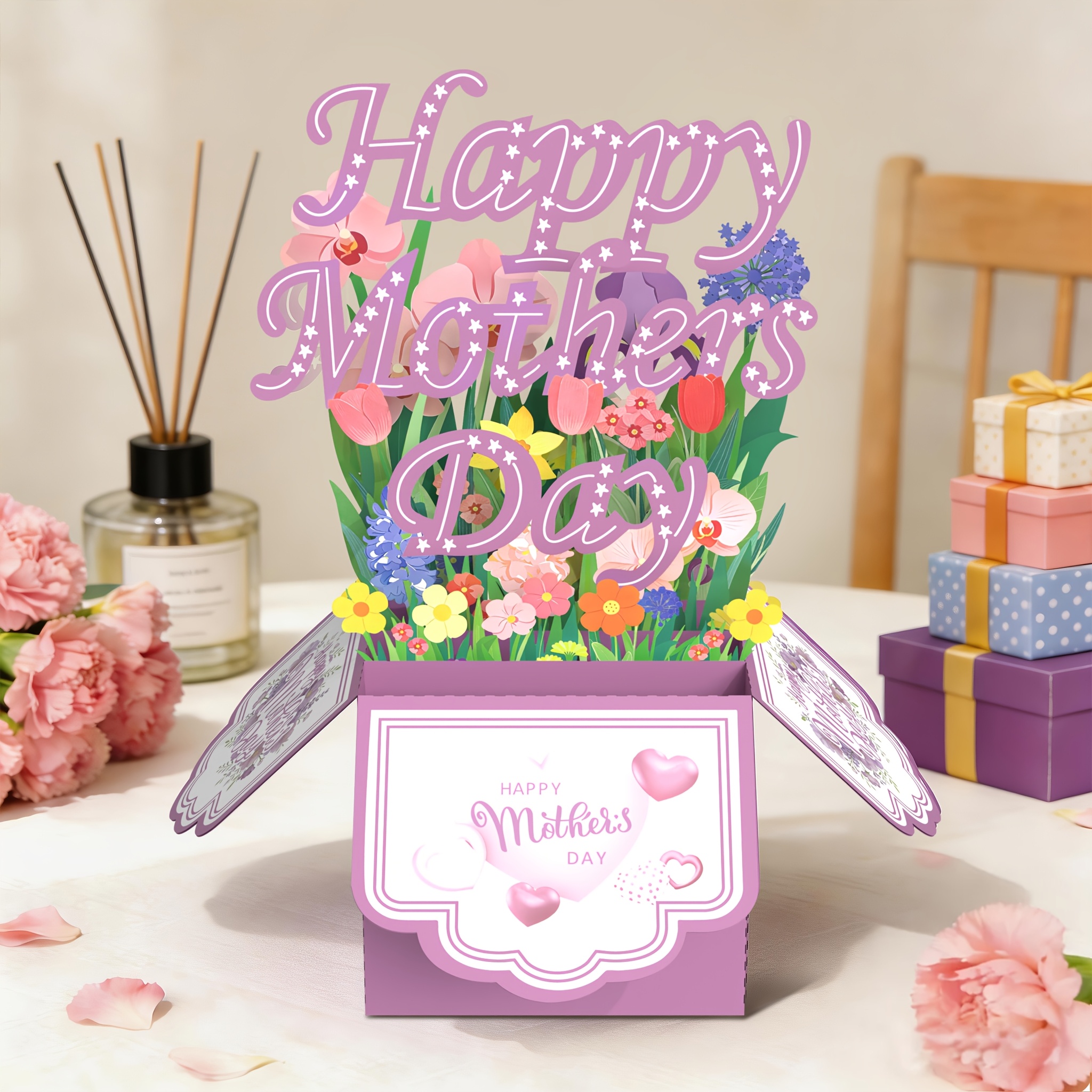 TEMU 3d Pop-up Happy Mother's Day Greeting Card With Envelope, Happy Mother's Day Gift Box Card With Floral & , Perfect Gift For Mom, Wife, Grandma,