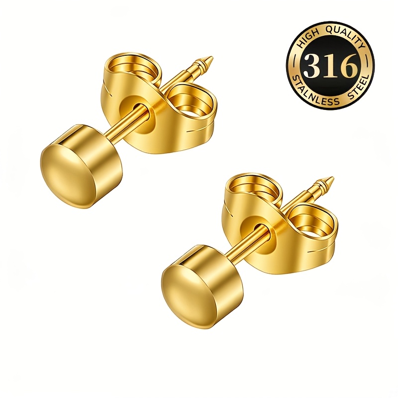 E-shop Ein Paar runde, glatte Ohrstecker aus 316 Edelstahl, hypoallergen und farbecht, zum Ohrpiercing. Diese Ohrringe sind für Frauen geeignet, bieten