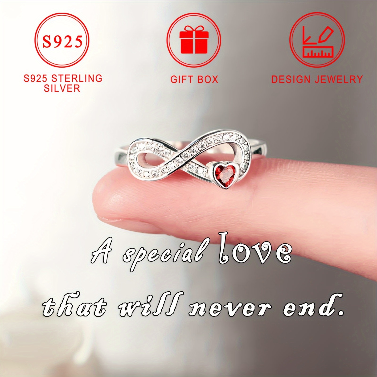 925 silver women's ring featuring an 8 shaped heart - Temu