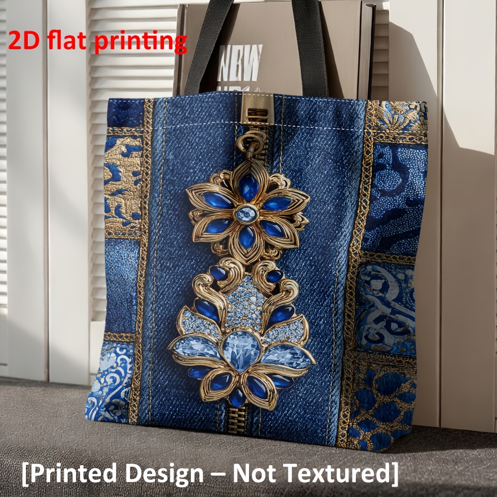 TEMU [Diseño Estampado - No Texturizado] 1 ud. Bolsa de compras de moda con impresión digital 2D, diseño decorativo de cremallera con en tela de ,