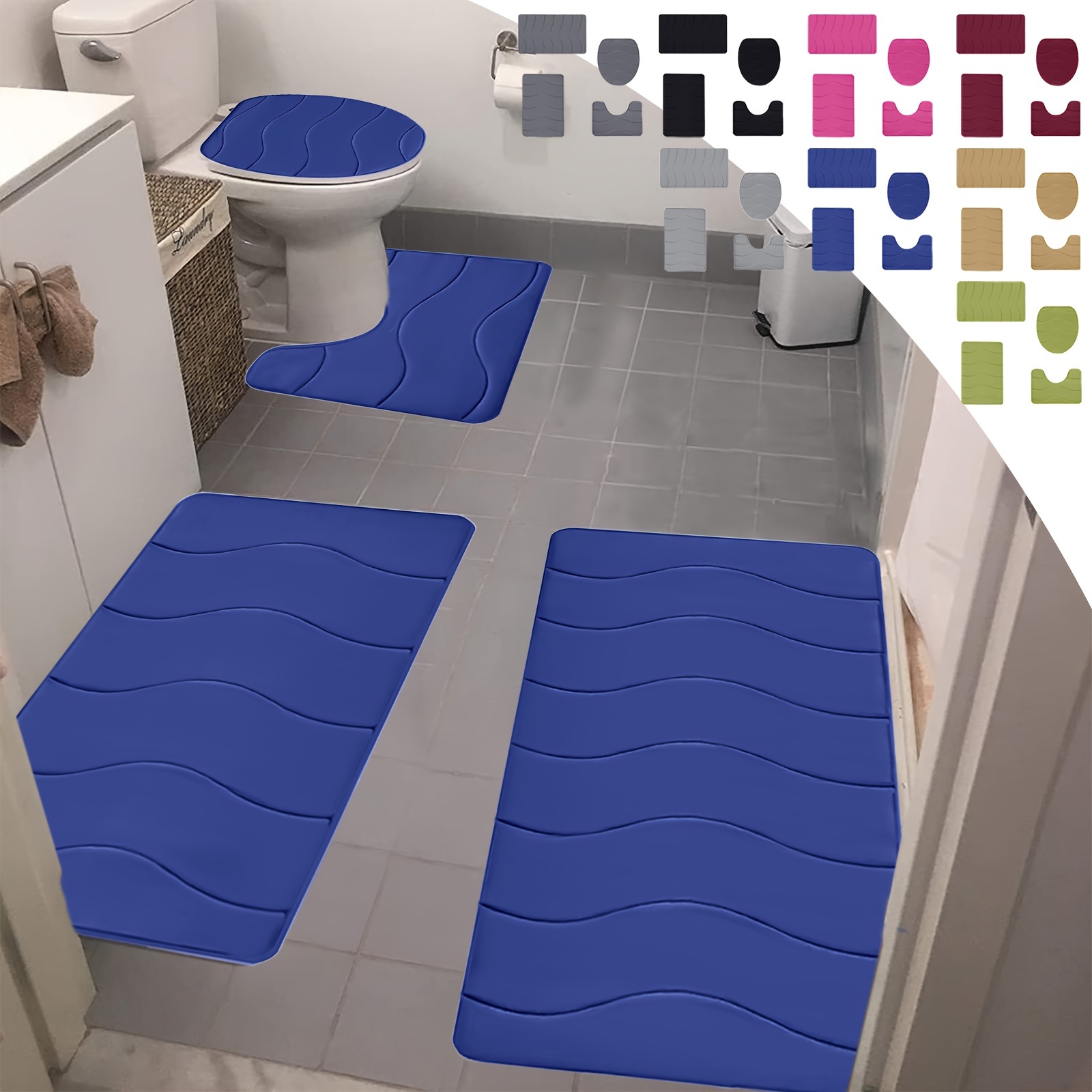 

Memory Foam Bath Mat Set For Bathroom - 4 Pcs Toilet Mats Rugs Soft Comfortable Super Water Absorption Non-slip Thick Machine Washable Easier To Dry, 16" X 20