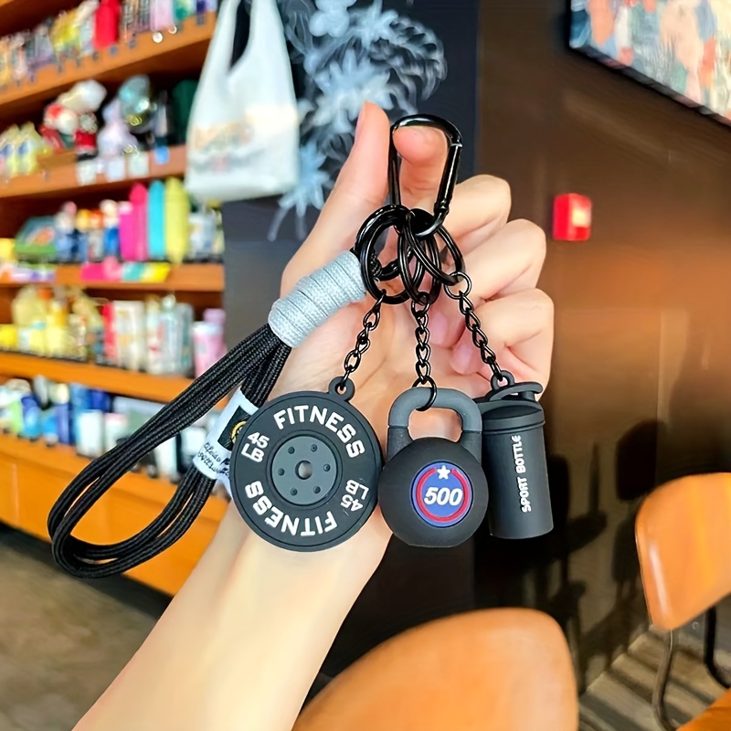 TEMU Sporty Mini Fitness Equipment Keychain - Durable Pvc & Aluminum Alloy, Vibrant Colorful Design With Fitness Icons (treadmills, Gyms,