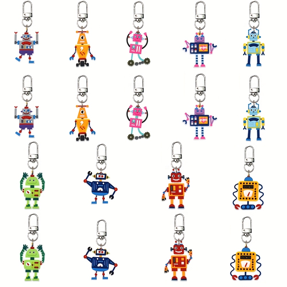 Image of 18pcs Plastic Cool Robot Design Keychain, Robot Modeling Key Pendant, Key Chain, Purse Backpack Decoration Luggage Charm Additions Birthday Party Supplies Gift