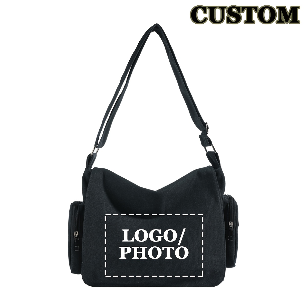 TEMU Text/photo/logo Vintage Tote Bag - Personalized Large Capacity A7 Crossbody/shoulder Bag, Adjustable Strap & Zipper Closure, Durable For
