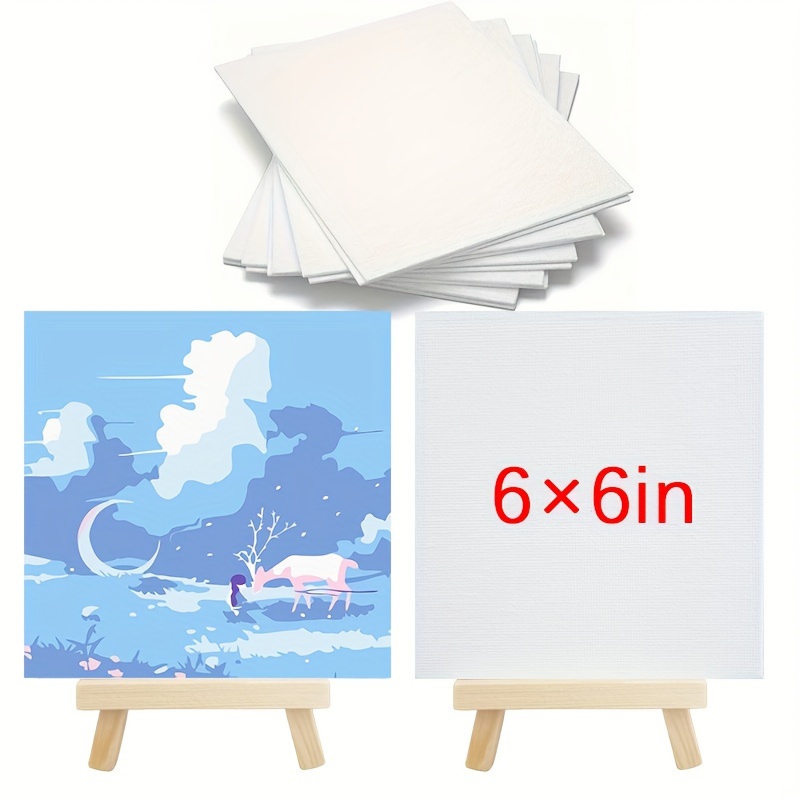 

8-piece 6x6" Square Canvas Panels With 2 Pine Wood Easels - Triple-primed Cotton, Acid-free, Blank For Acrylic & Oil Painting, Drawing Art Boards
