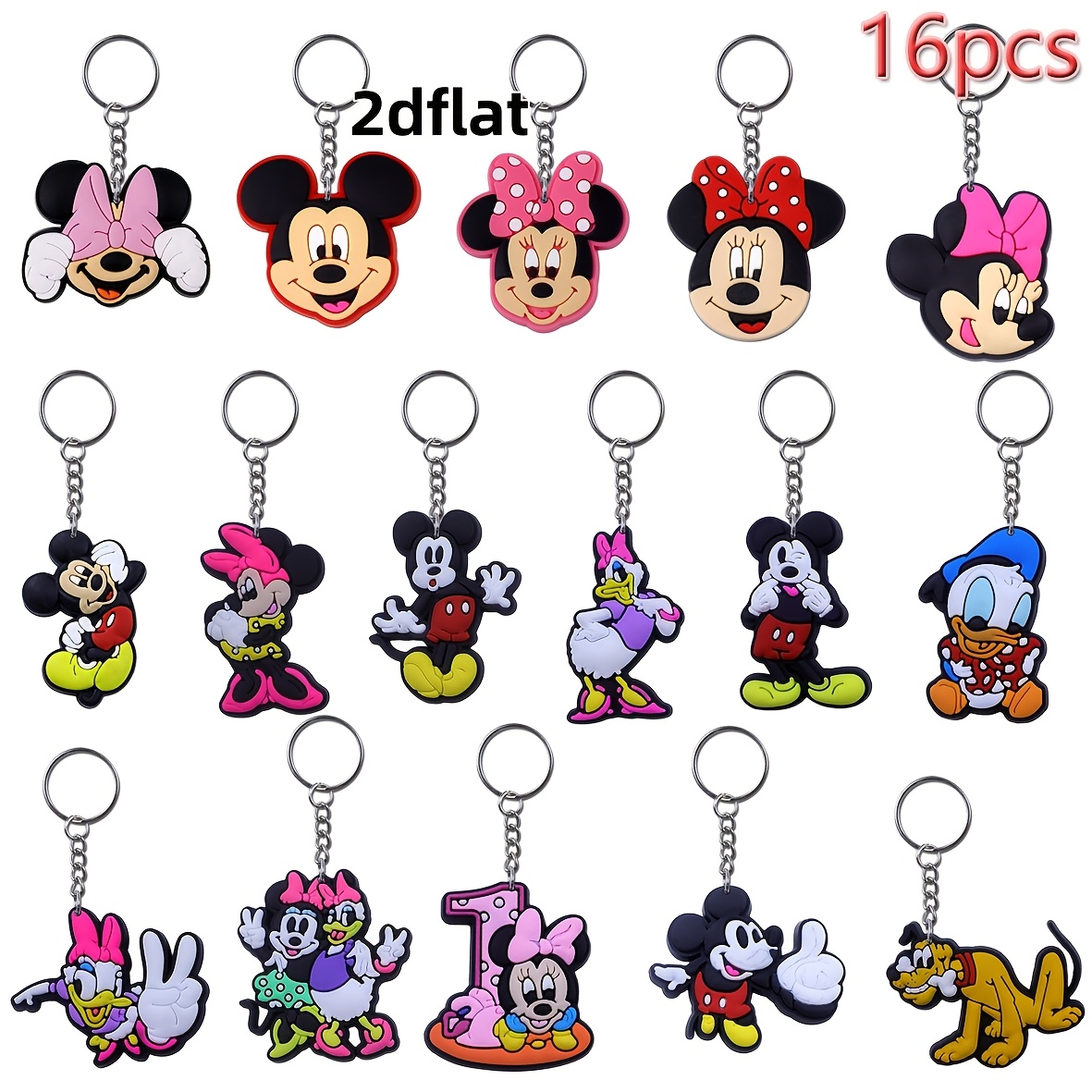 E-shop [2Dflat Nicht 3D] Autorisiert und Minnie 16-teiliges Niedliches Schultaschen-Schlüsselanhänger-Set, modische Studenten-Ergänzungen,
