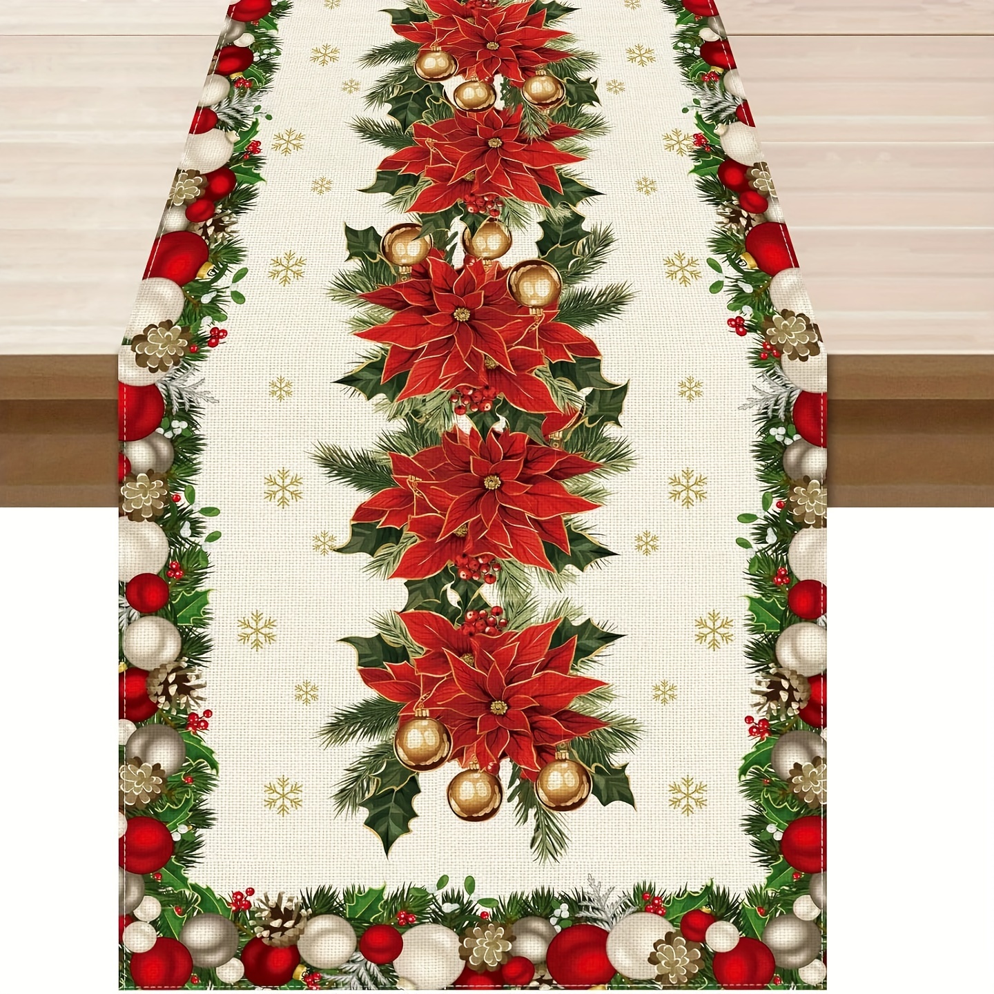 

1pc, Linen Flower Snowflakes Christmas Winter Cloth Table Runner Burlap Table Decoration For Home Kitchen Dining Dinner Indoor Holiday Farmhouse Decor 13x48/13x72/13x108/inch