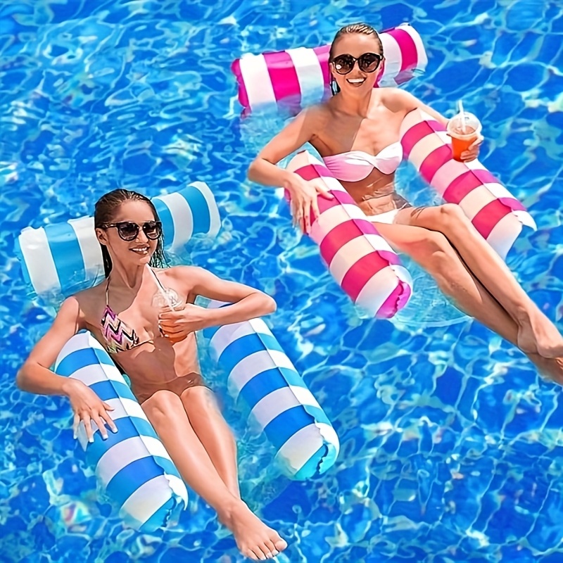 4 in 1 inflatable pool float hammock for adults multi purpose mesh floating chair lounge with striped design mixed colors durable portable for pool parties lakes summer events lake floats for adults lake relaxation gear vibrant swimwear accessory sturdy inflation   outdoor leisure      