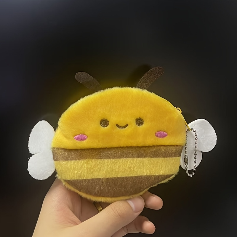 1pc Creative Blush Bee Mini Earphone Storage Bag Coin Purse Bee Keychain Coin Purse