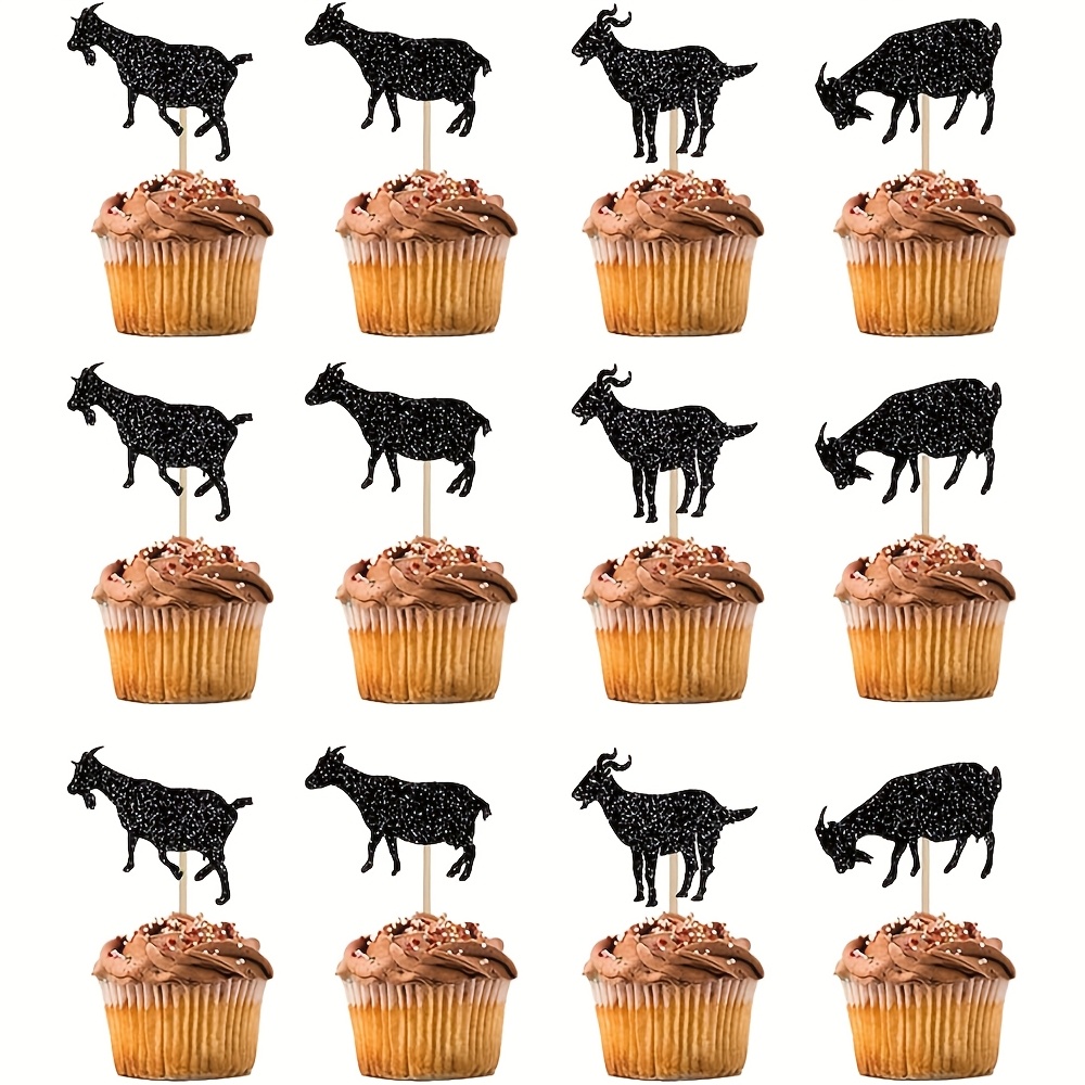 Image of 24pcs Goat Cupcake Toppers Sheep Themed Cupcake Toppers Animal Goat Birthday Party Cake Decorations Supplies