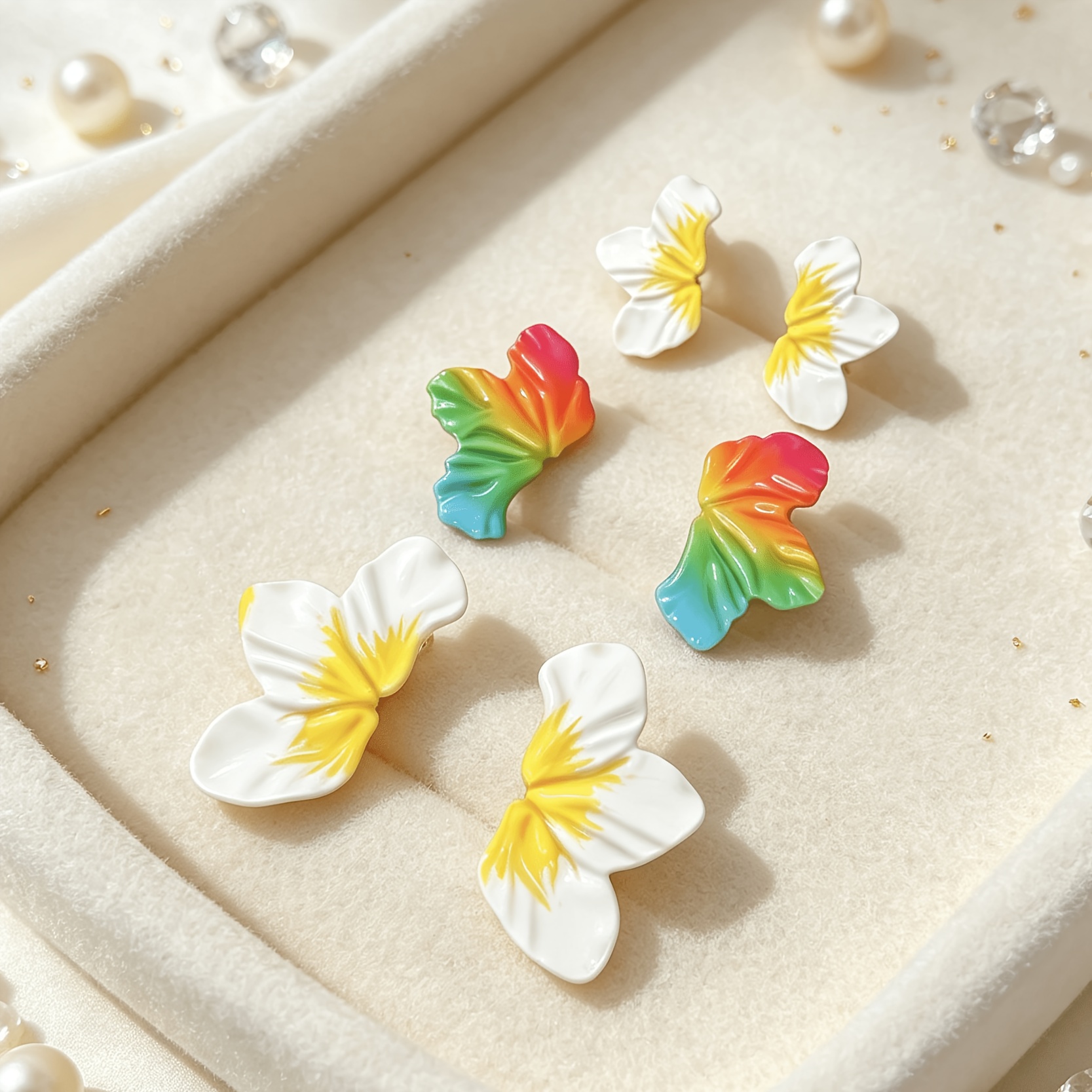 3 Pairs Rainbow Gradient Butterfly Petal Earring Set