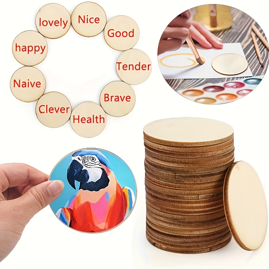 Image of 50pcs Wooden Art Boards, Round Wooden Discs For Craft Decoration And Sketching, Wooden Craft Supplies