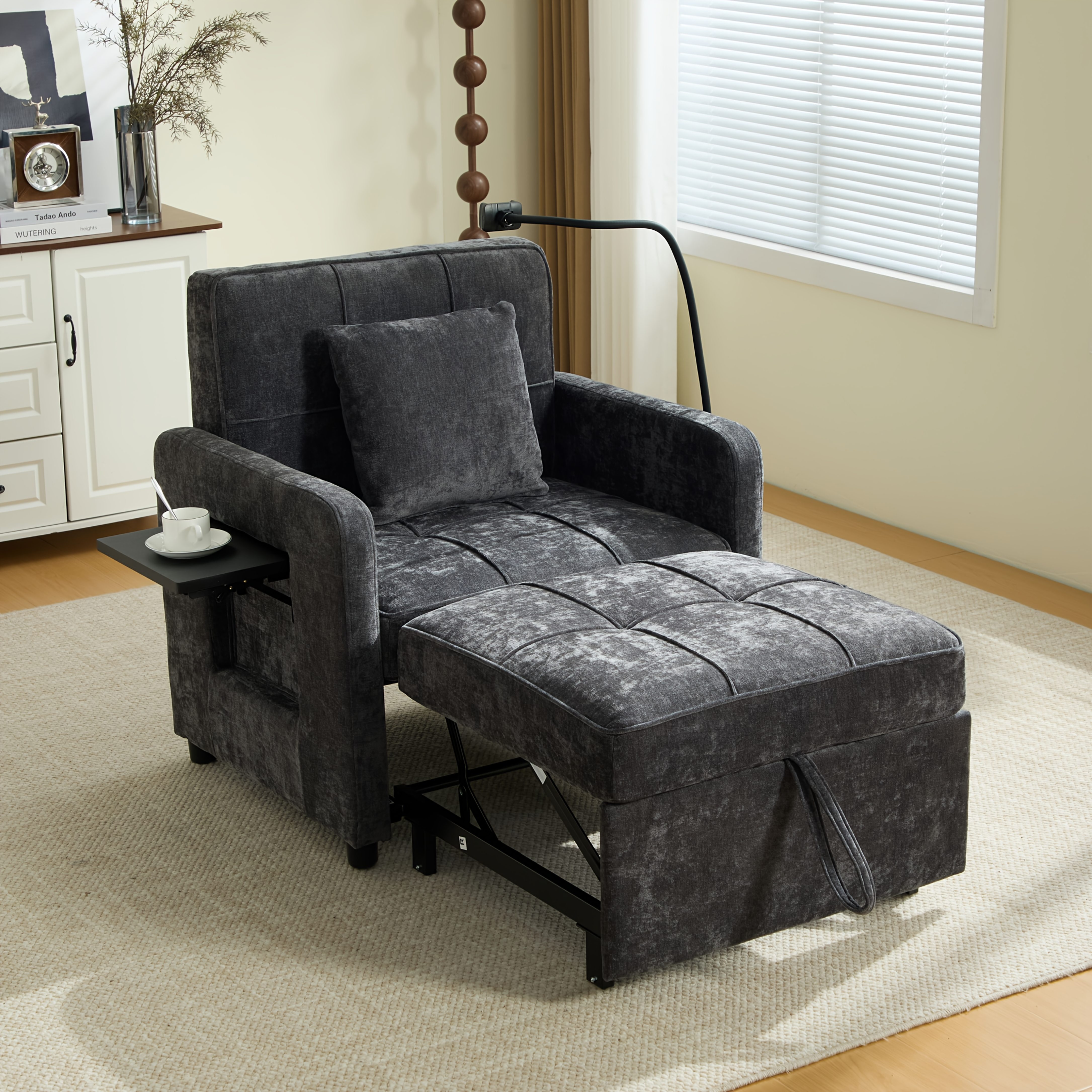 Large Sofa With Adjustable Backrest, Casual Armchair With Storage Bag And Small Table, Sofa Bed With 5-level Backrest Adjustment And Phone Holder, Suitable For Bedroom, Living Room And Study.