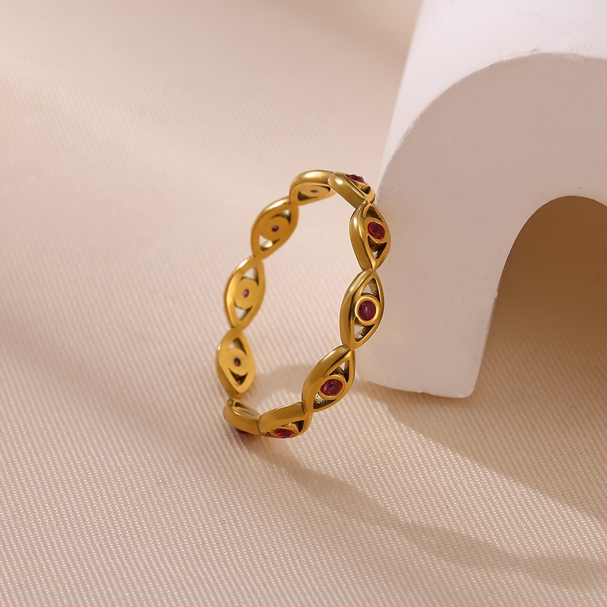 Golden-Plated Evil Eye Open Ring, Stylish Statement