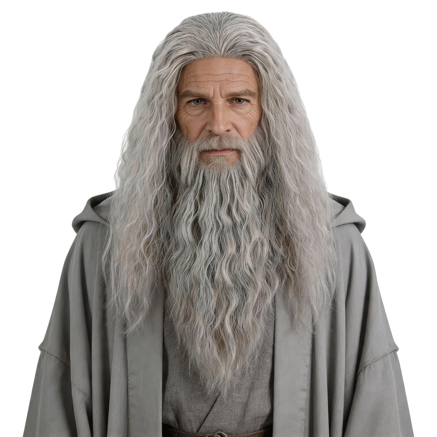 TEMU Men' Full Costume Set Suitable For Halloween, Christmas Parties - Gray Curly Wizard Wig With, Movie Cosplay Role Play, Themed Party For (no Lace