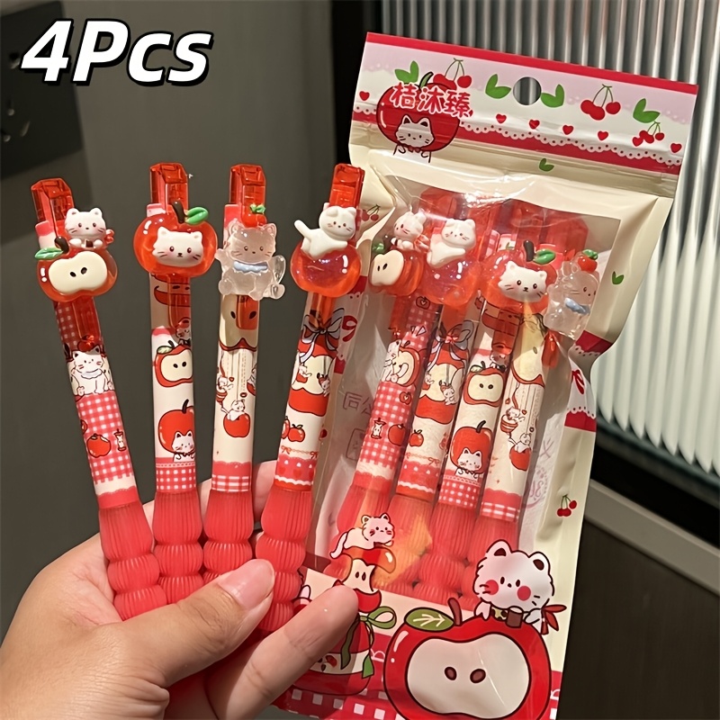 TEMU 4pcs Red Cat Scented Pens, Milky Puff Style, 0.5mm St Nib With Black Ink. The Features -dimensional Kitten Charm With A Fragrance; Has A Cute