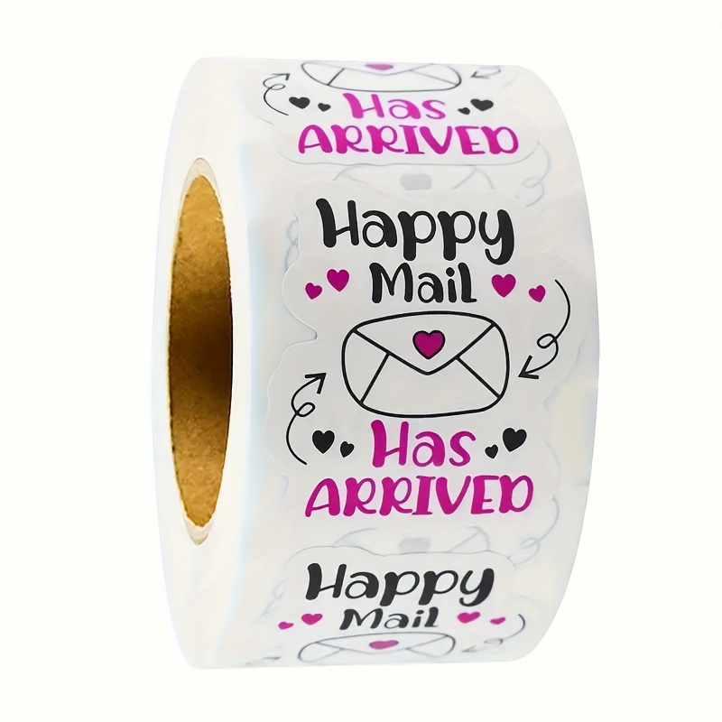 

500-pack Happy Mail Stickers - 1.4" X 1.6" Adhesive Label Roll For Envelopes, Crafting, And Gift Bags, English Text Paper Labels - All-purpose Decorative Sealing Stickers