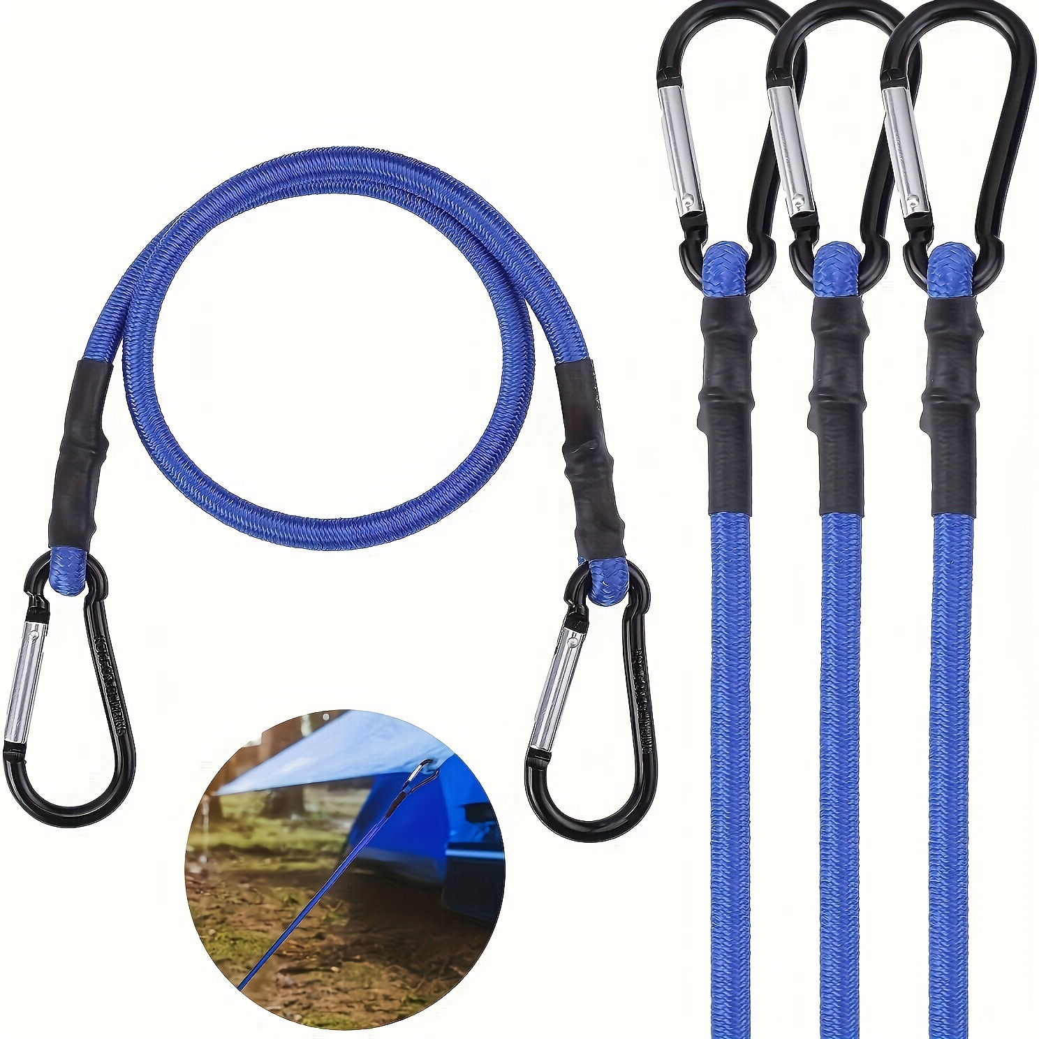 

4pcs 24 Inch Heavy Duty Rubber Band Rope With Aluminum Alloy Hook, Premium Rubber Heavy Duty Strap Strong Rope For Outdoor Tent, Camping Accessories